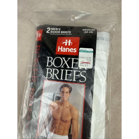 Vintage 1996 HANES Mens Boxer Briefs M 2 Pack White Made In USA 32-34 NOS - Picture 3 of 8